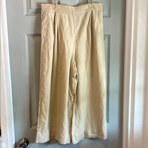Chelsea & Theodore Women's 8 NWT Linen Viscose Beige Flat Front Wide Leg Pants